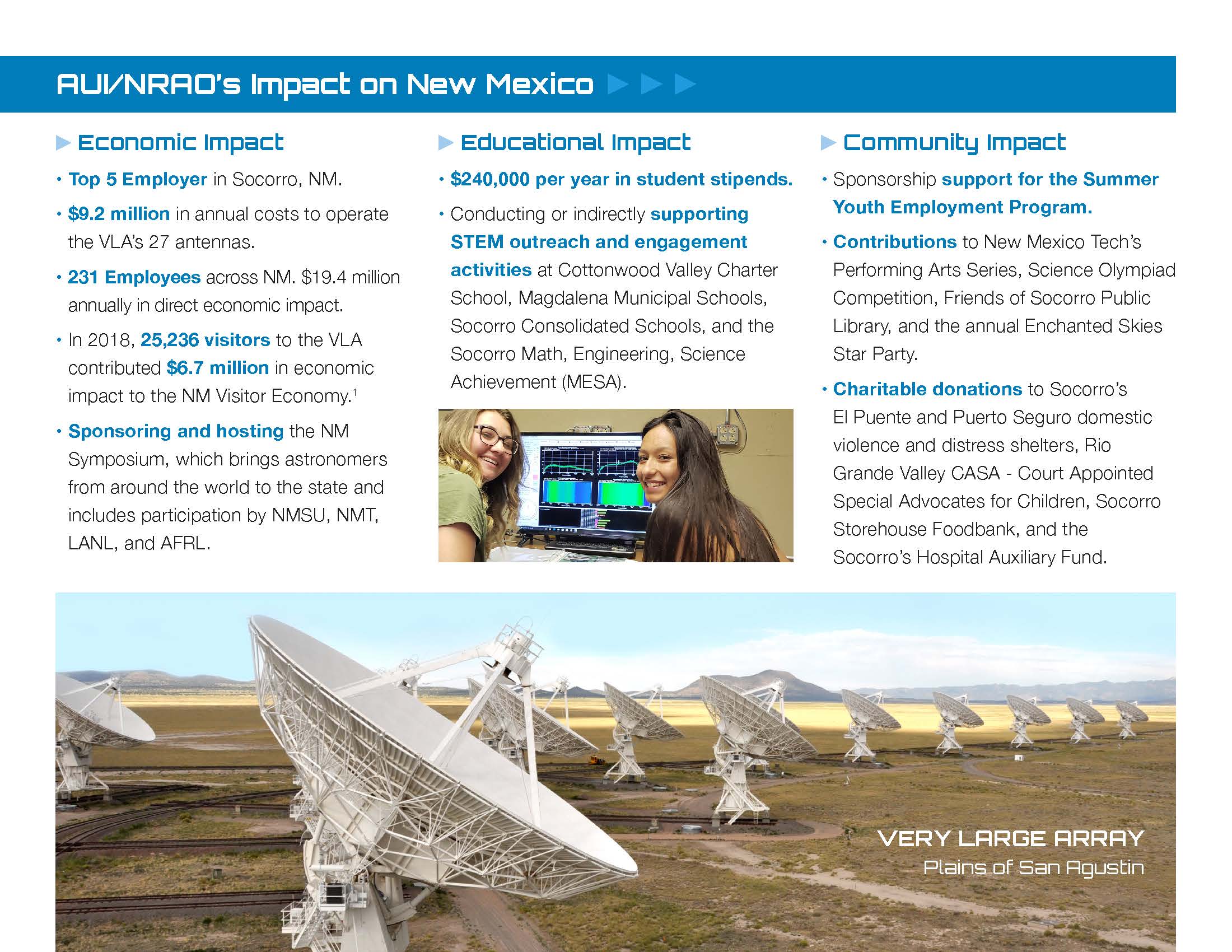 National Radio Astronomy Observatory & New Mexico Current Impacts & Future Opportunities Flyer 2